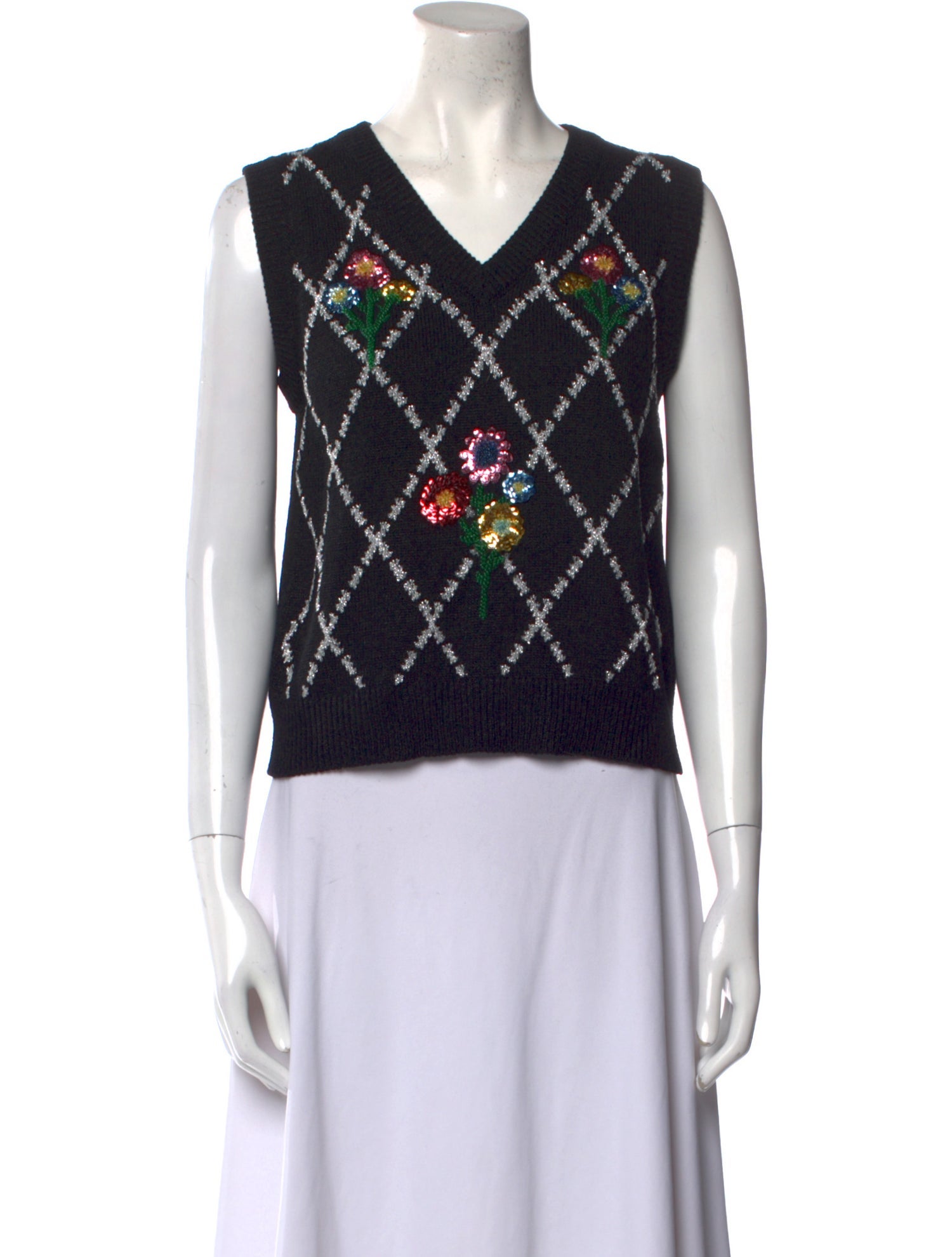 Gucci Plaid Print V-Neck Sweater