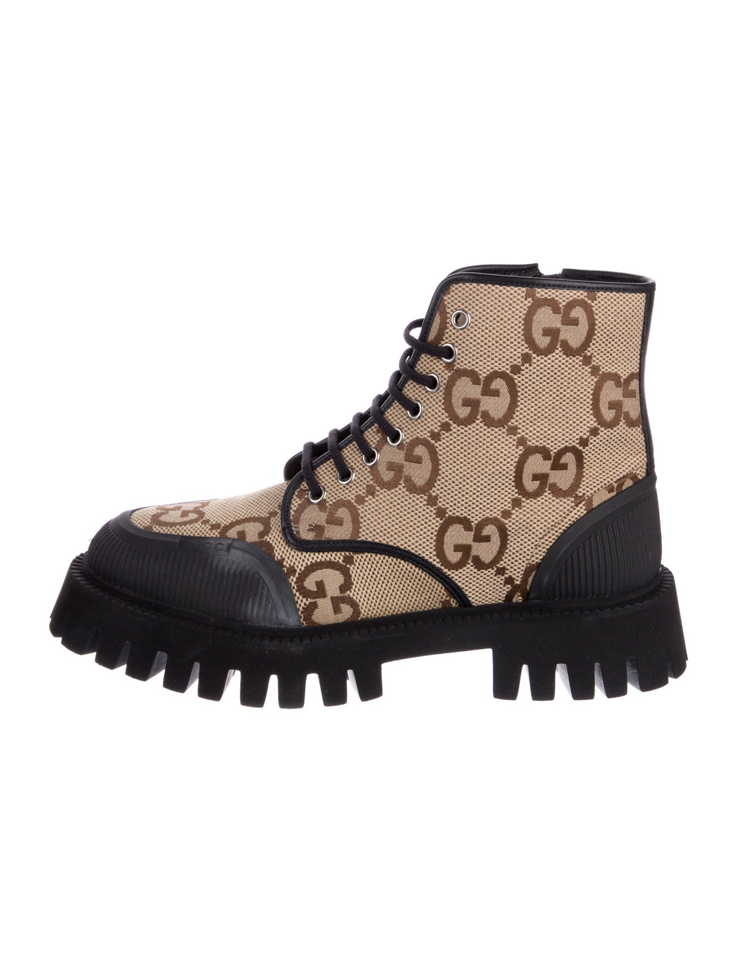 Gucci Monogram Pattern Canvas Combat Boots