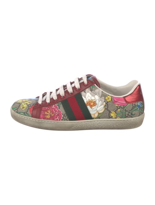 Gucci Flora Print Leather Trim Embellishment Sneakers