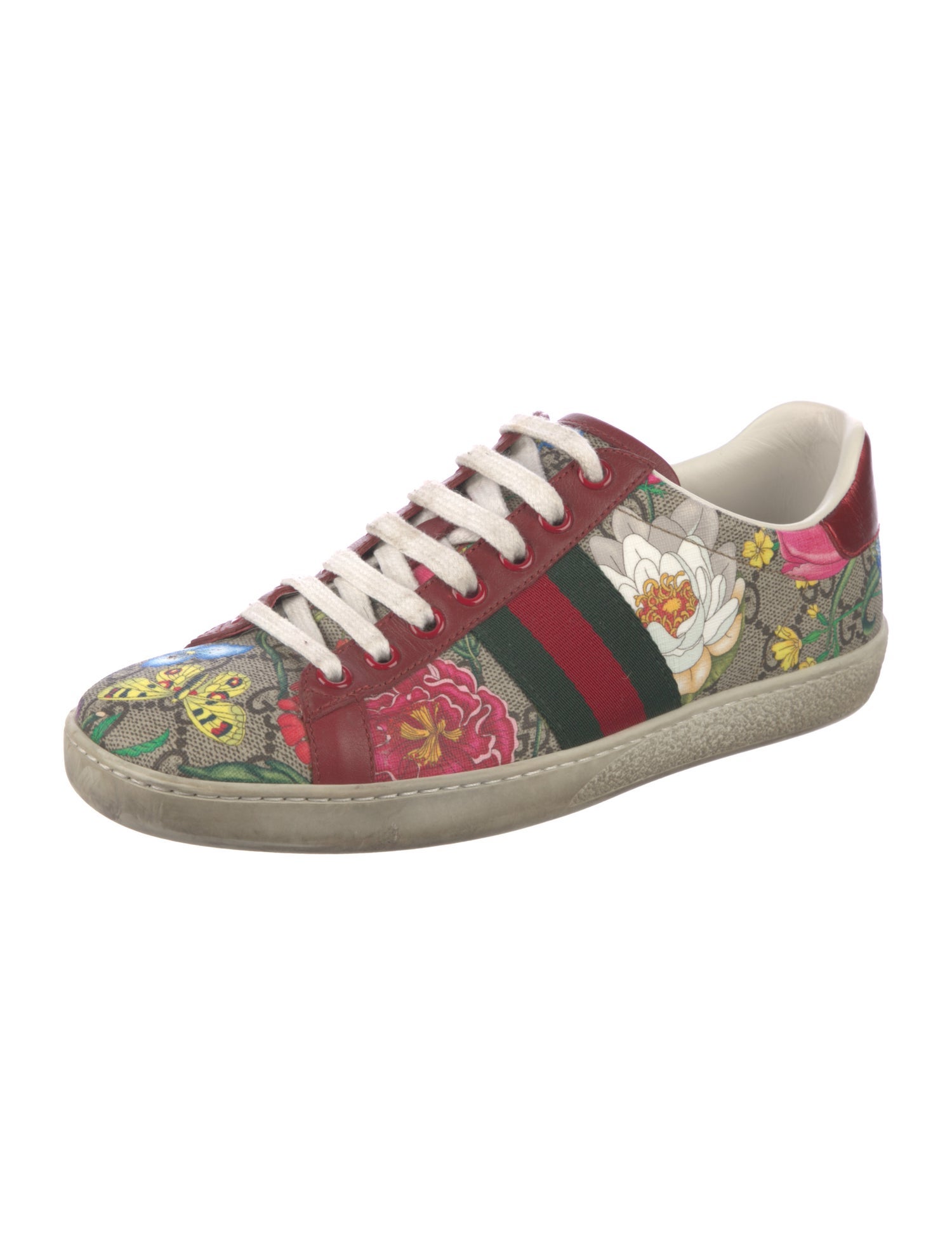 Gucci Flora Print Leather Trim Embellishment Sneakers