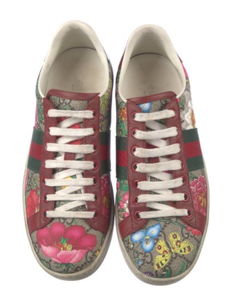 Gucci Flora Print Leather Trim Embellishment Sneakers