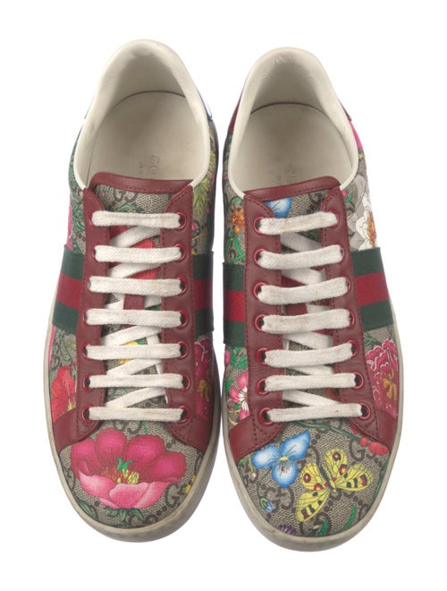 Gucci Flora Print Leather Trim Embellishment Sneakers