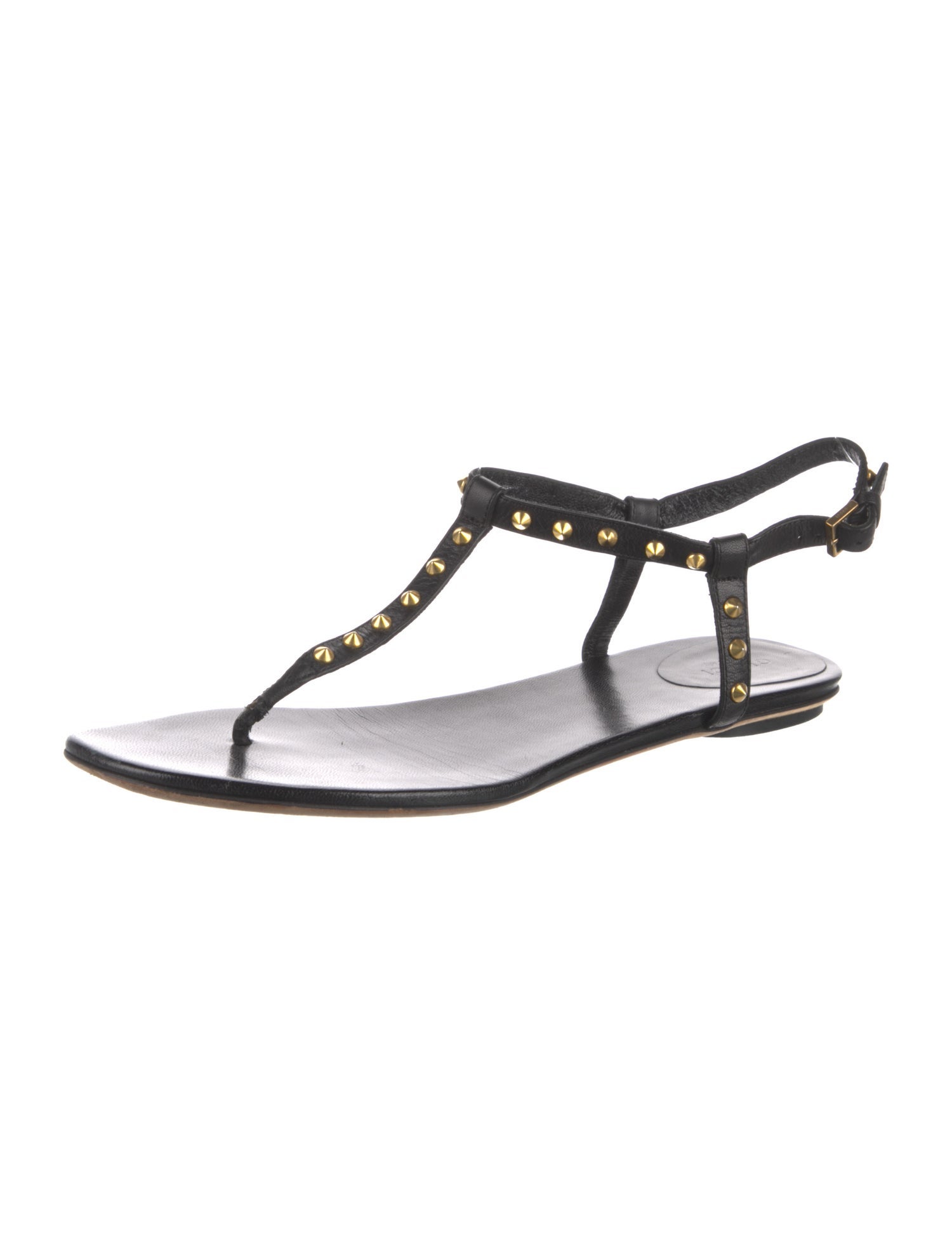 Gucci Leather Studded Accents T-Strap Sandals