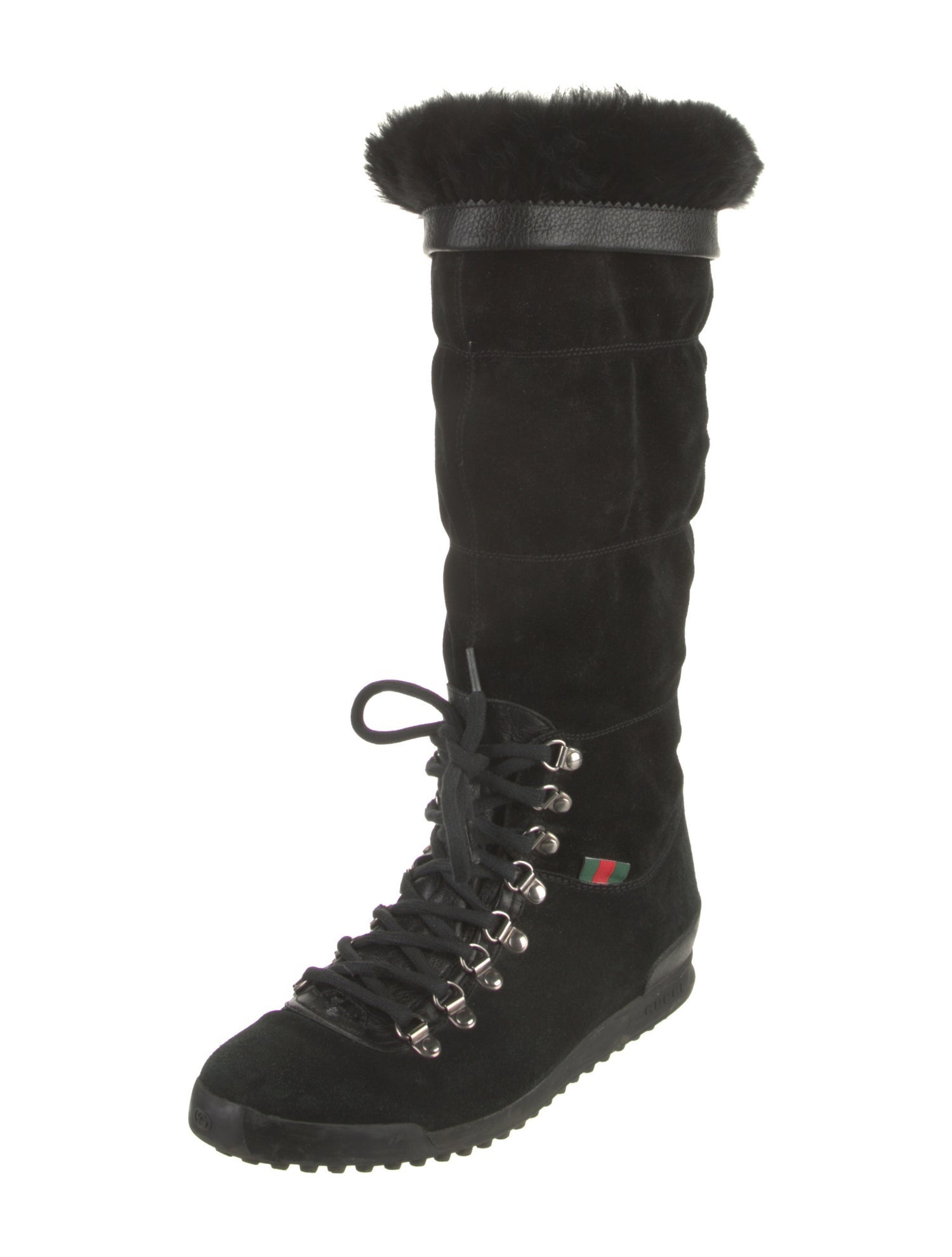 Gucci Suede Fur Trim Lace-Up Boots