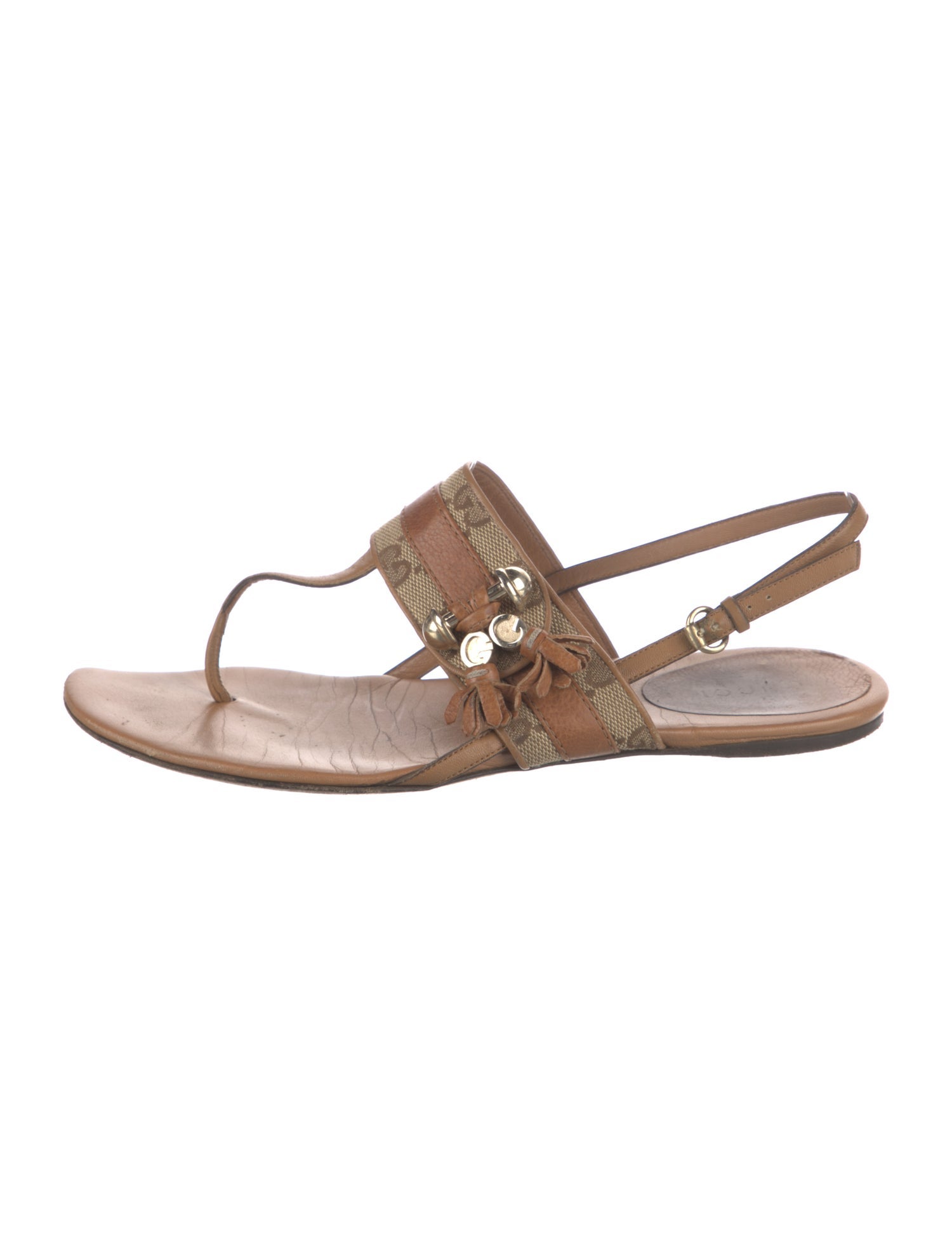 Gucci GG Canvas Leather T-Strap Sandals