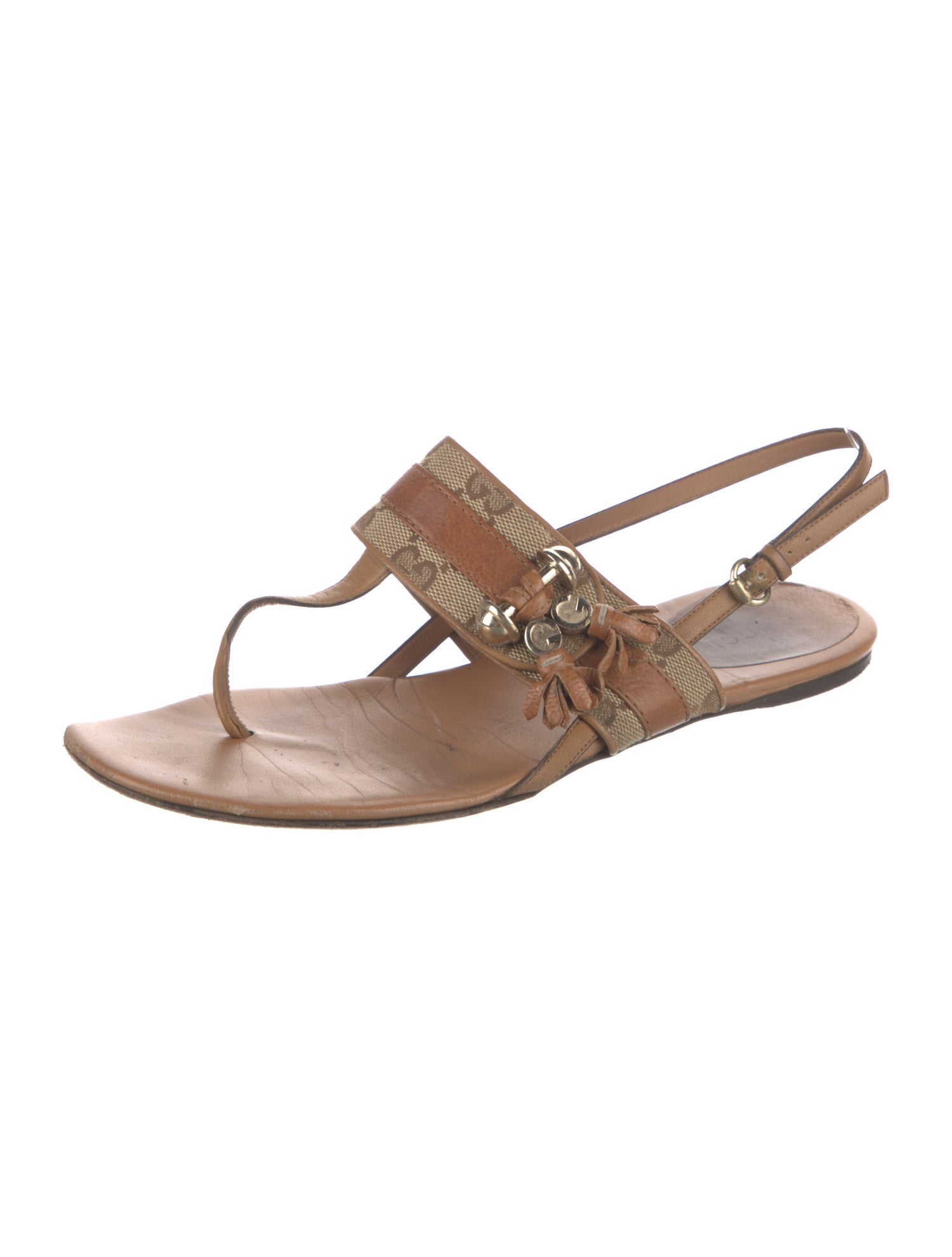 Gucci GG Canvas Leather T-Strap Sandals