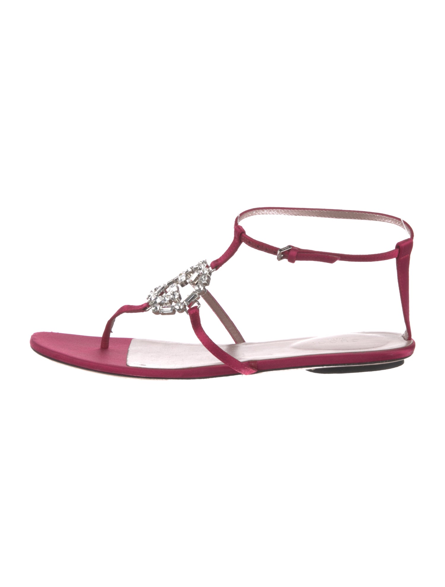 Gucci Interlocking G Logo Satin T-Strap Sandals