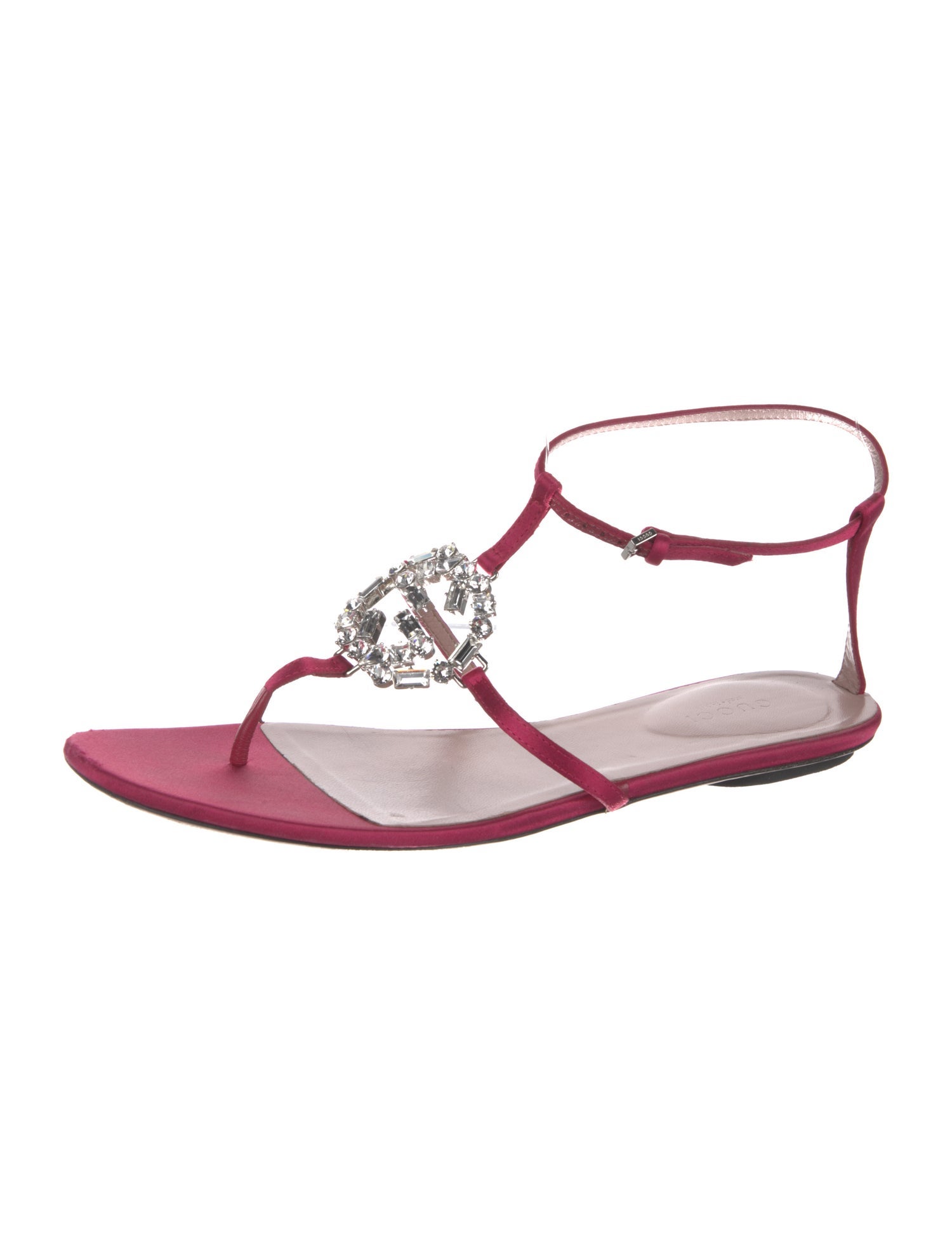 Gucci Interlocking G Logo Satin T-Strap Sandals