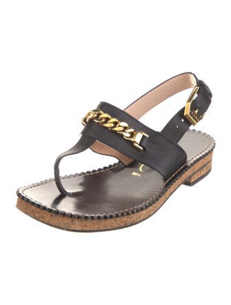 Gucci Leather Chain-Link Accents T-Strap Sandals