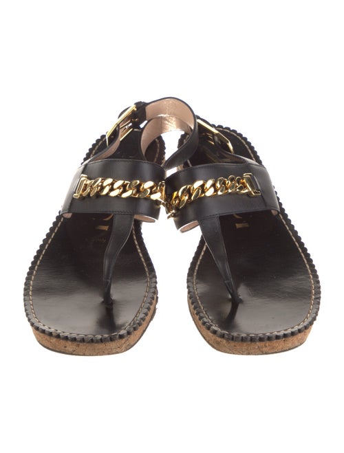 Gucci Leather Chain-Link Accents T-Strap Sandals