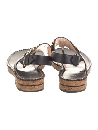 Gucci Leather Chain-Link Accents T-Strap Sandals