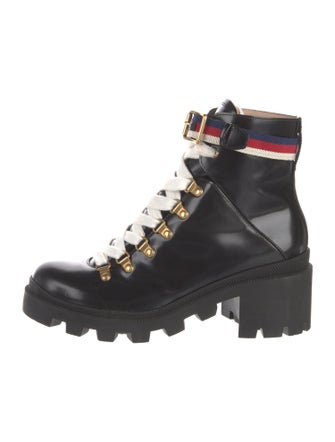 Gucci Sylvie Web Accent Leather Combat Boots
