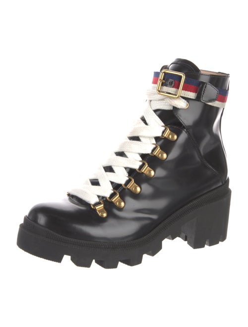 Gucci Sylvie Web Accent Leather Combat Boots