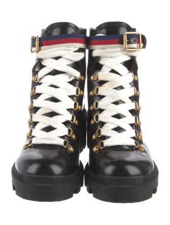Gucci Sylvie Web Accent Leather Combat Boots
