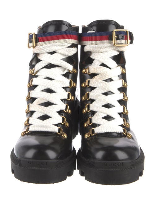 Gucci Sylvie Web Accent Leather Combat Boots