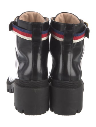 Gucci Sylvie Web Accent Leather Combat Boots