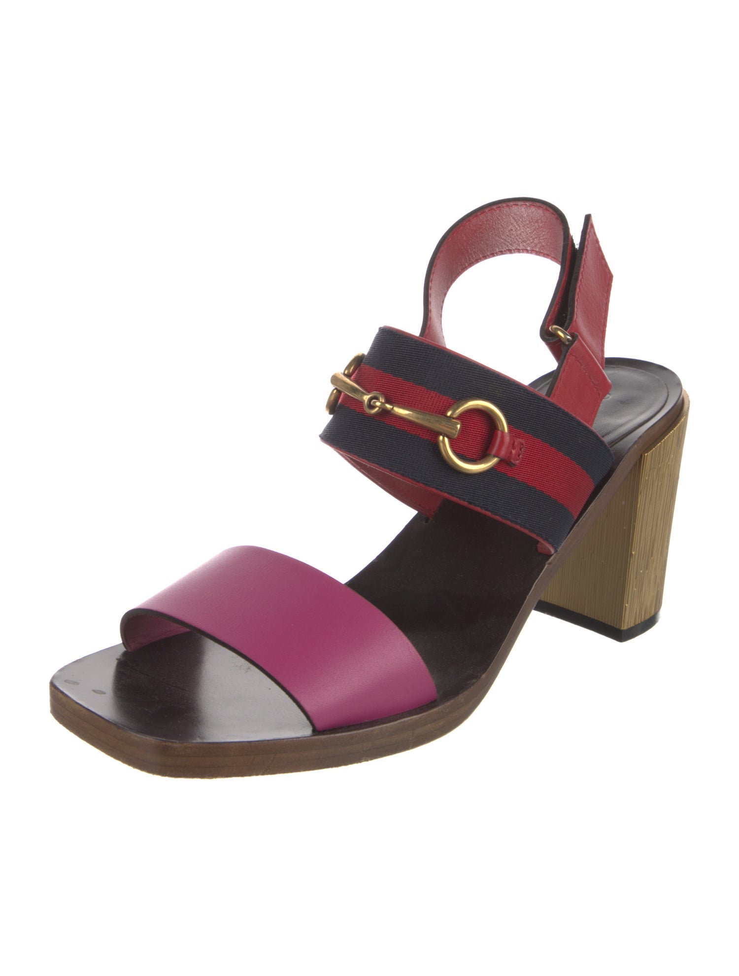Gucci Horsebit Accent Leather Slingback Sandals