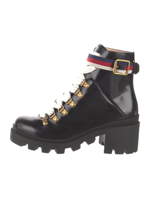 Gucci Sylvie Web Accent Leather Combat Boots