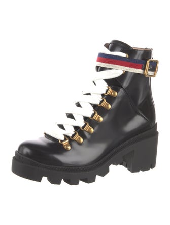 Gucci Sylvie Web Accent Leather Combat Boots