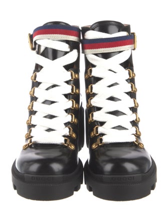 Gucci Sylvie Web Accent Leather Combat Boots