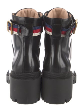 Gucci Sylvie Web Accent Leather Combat Boots