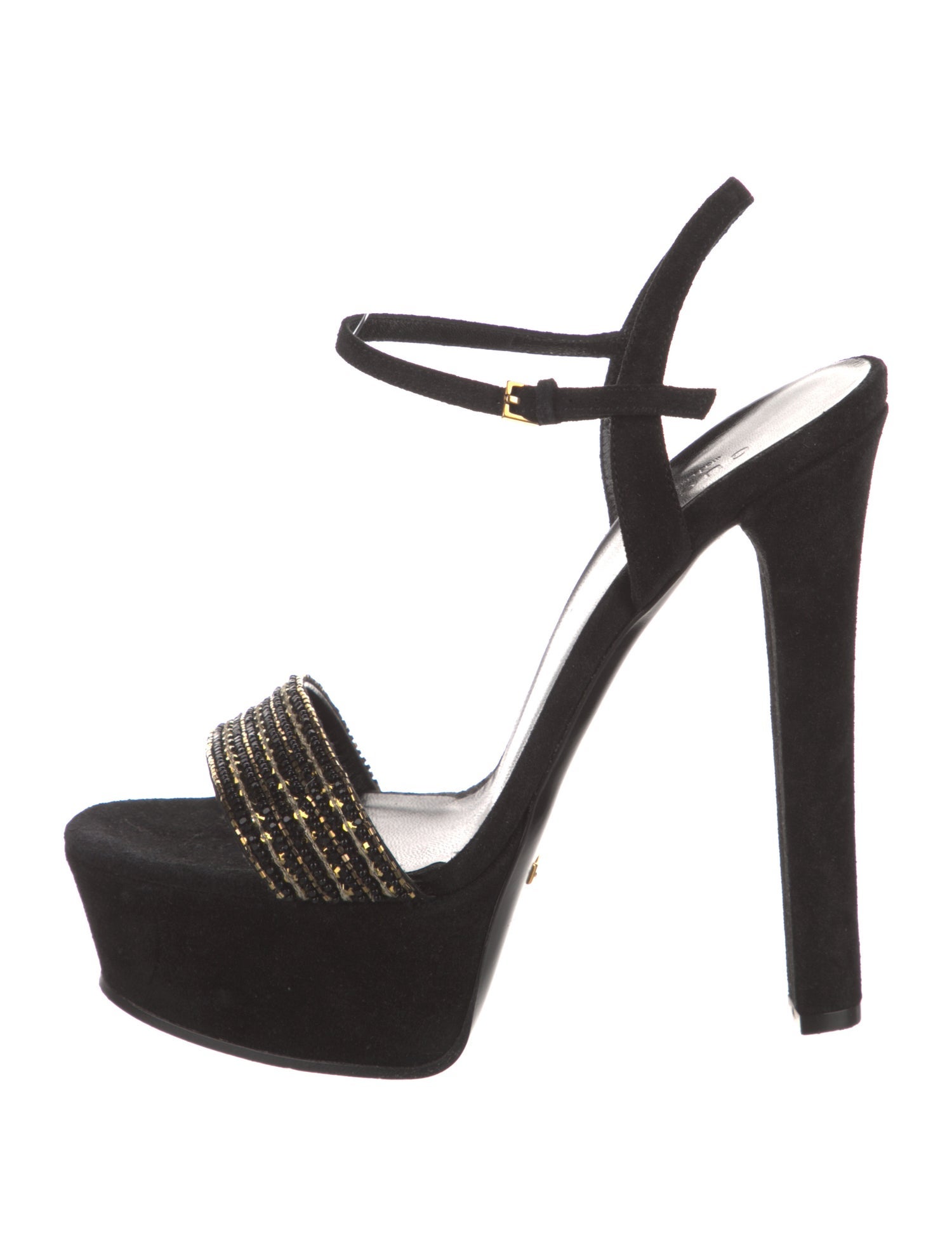 Gucci Suede Crystal Embellishments Slingback Sandals