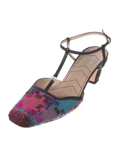Gucci Double G Logo Tweed T-Strap Pumps
