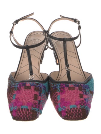 Gucci Double G Logo Tweed T-Strap Pumps