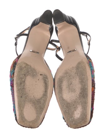 Gucci Double G Logo Tweed T-Strap Pumps