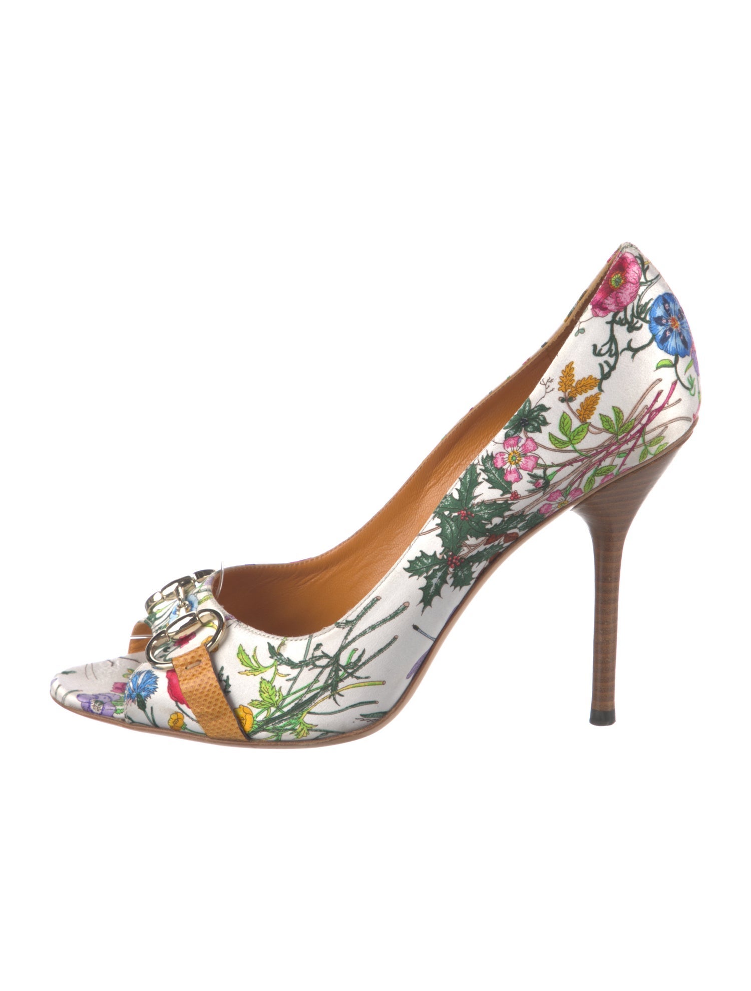 Gucci Flora Print Satin Pumps