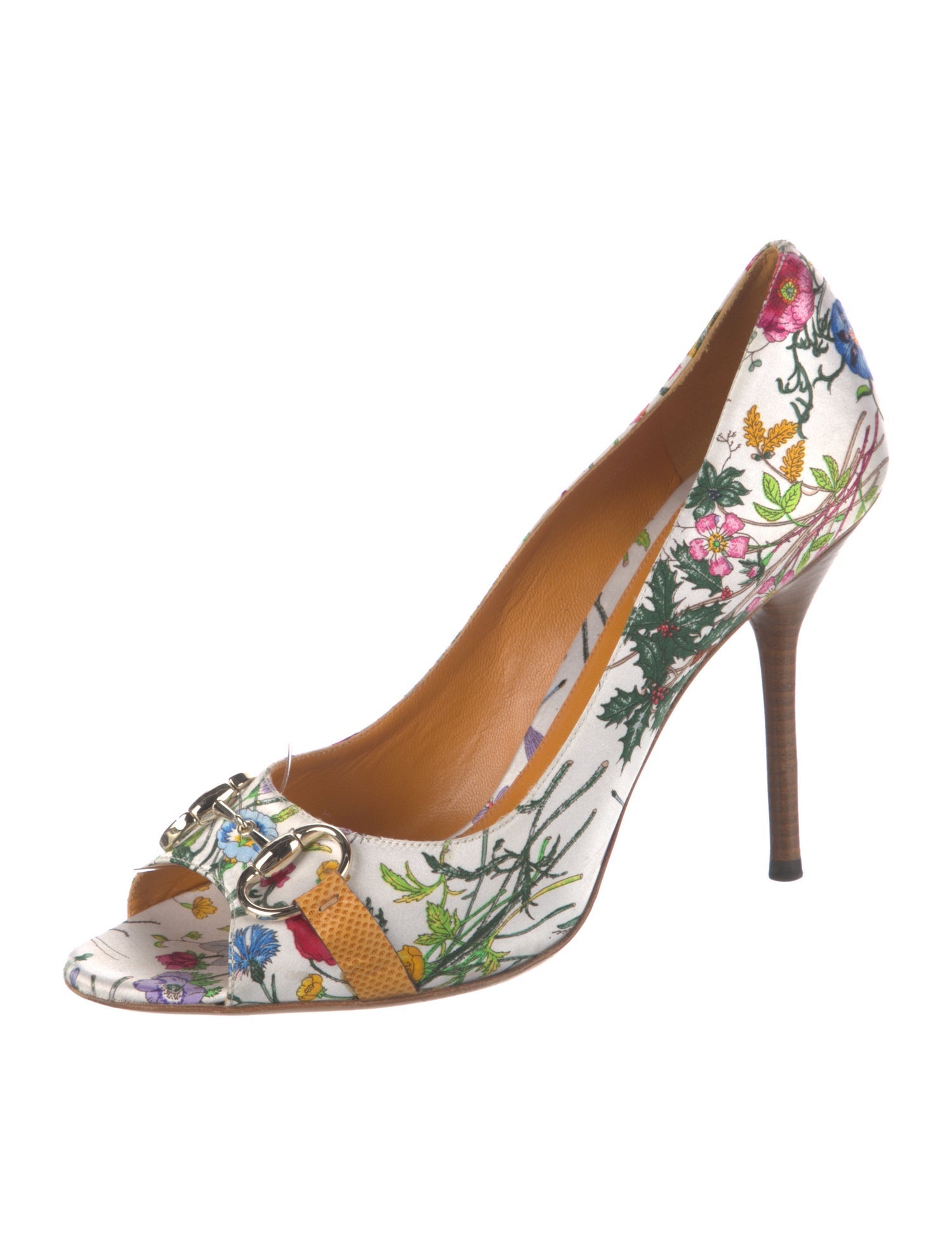 Gucci Flora Print Satin Pumps