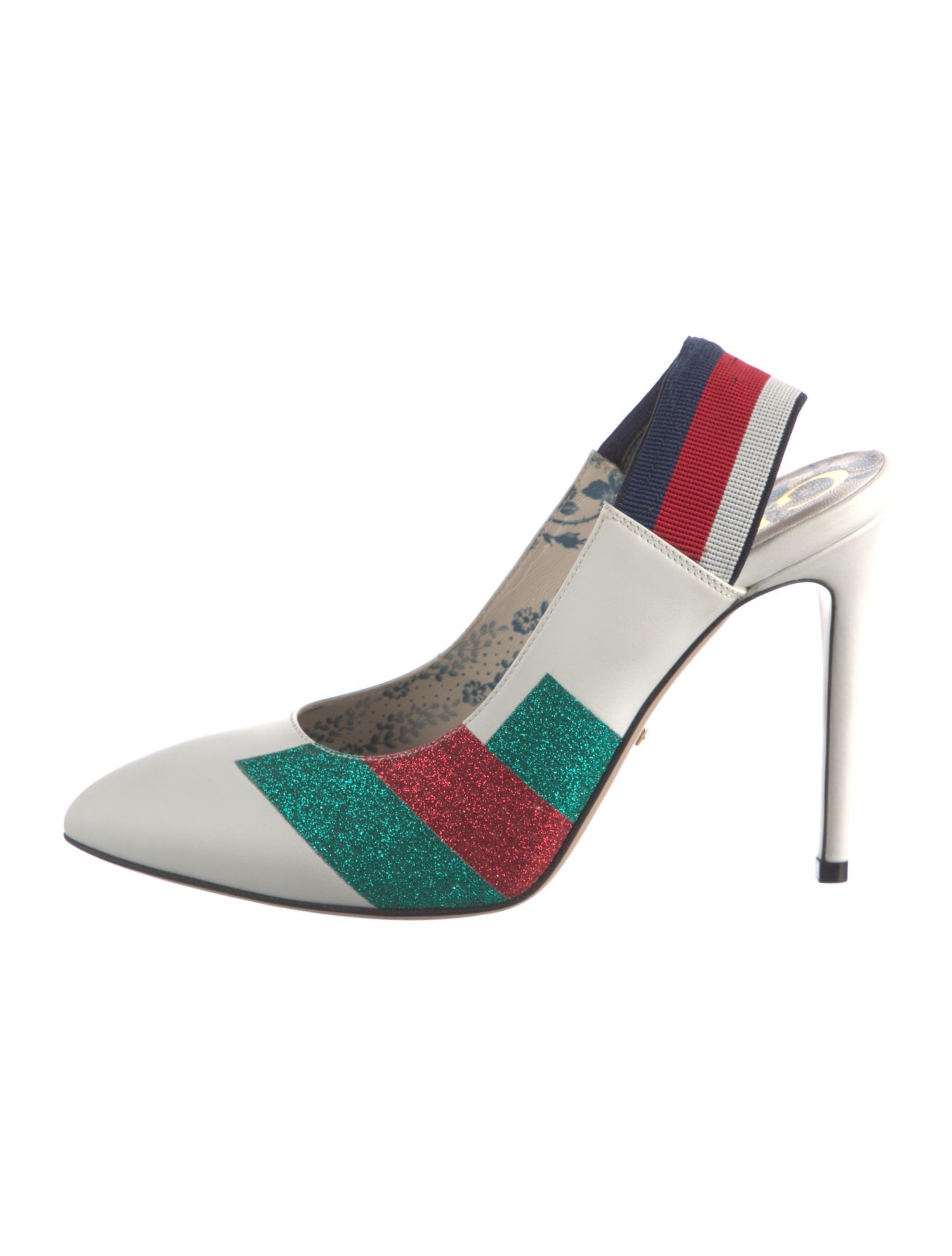 Gucci Leather Colorblock Pattern Slingback Pumps