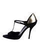 Gucci Suede Leather Trim Embellishment T-Strap Pumps