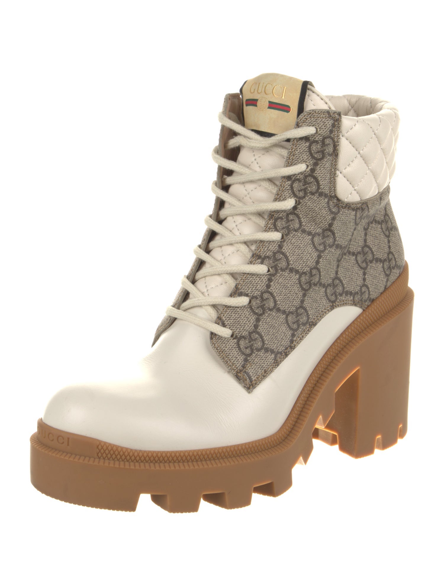Gucci Leather Printed Lace-Up Boots