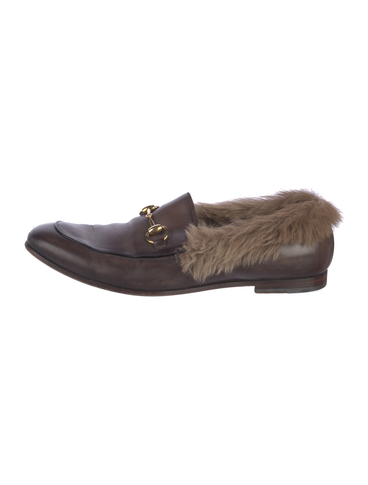Gucci Leather Fur Trim Dress Loafers