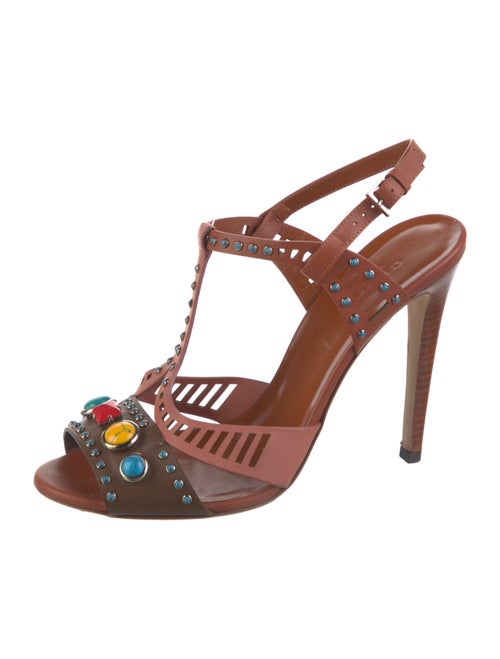 Gucci Leather Lasercut Accents T-Strap Sandals