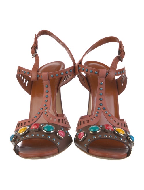 Gucci Leather Lasercut Accents T-Strap Sandals