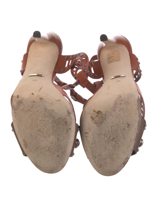 Gucci Leather Lasercut Accents T-Strap Sandals