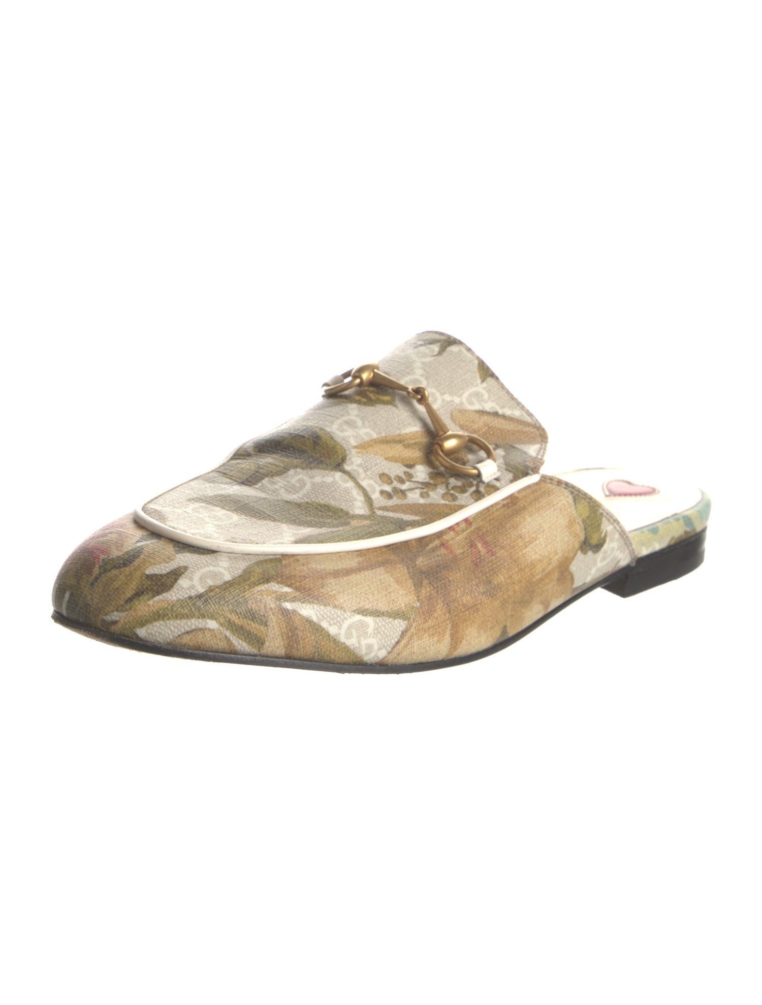 Gucci Flora Print Leather Trim Embellishment Mules