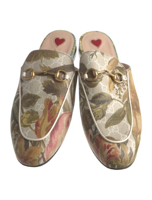 Gucci Flora Print Leather Trim Embellishment Mules