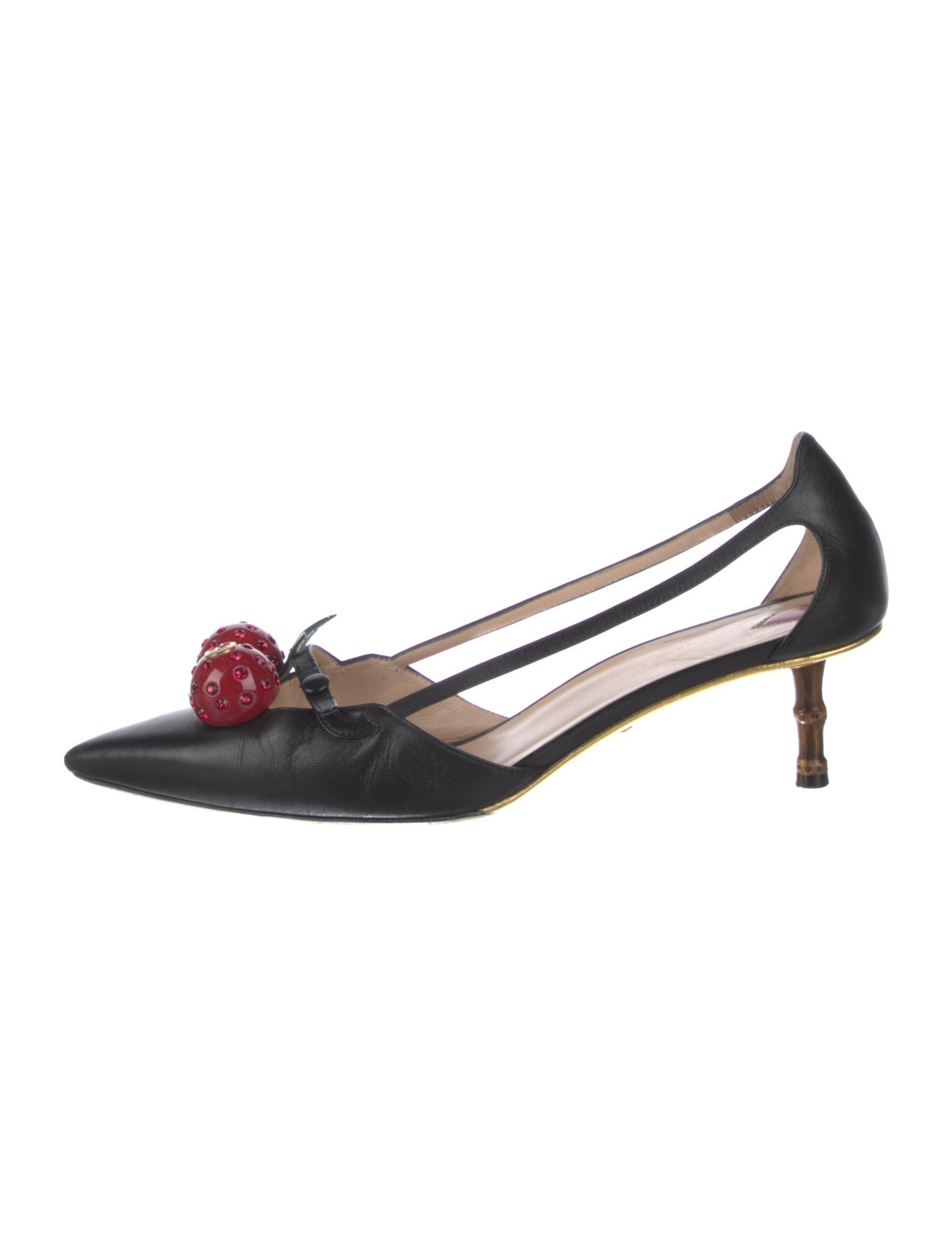 Gucci Leather Crystal Embellishments Slingback Pumps