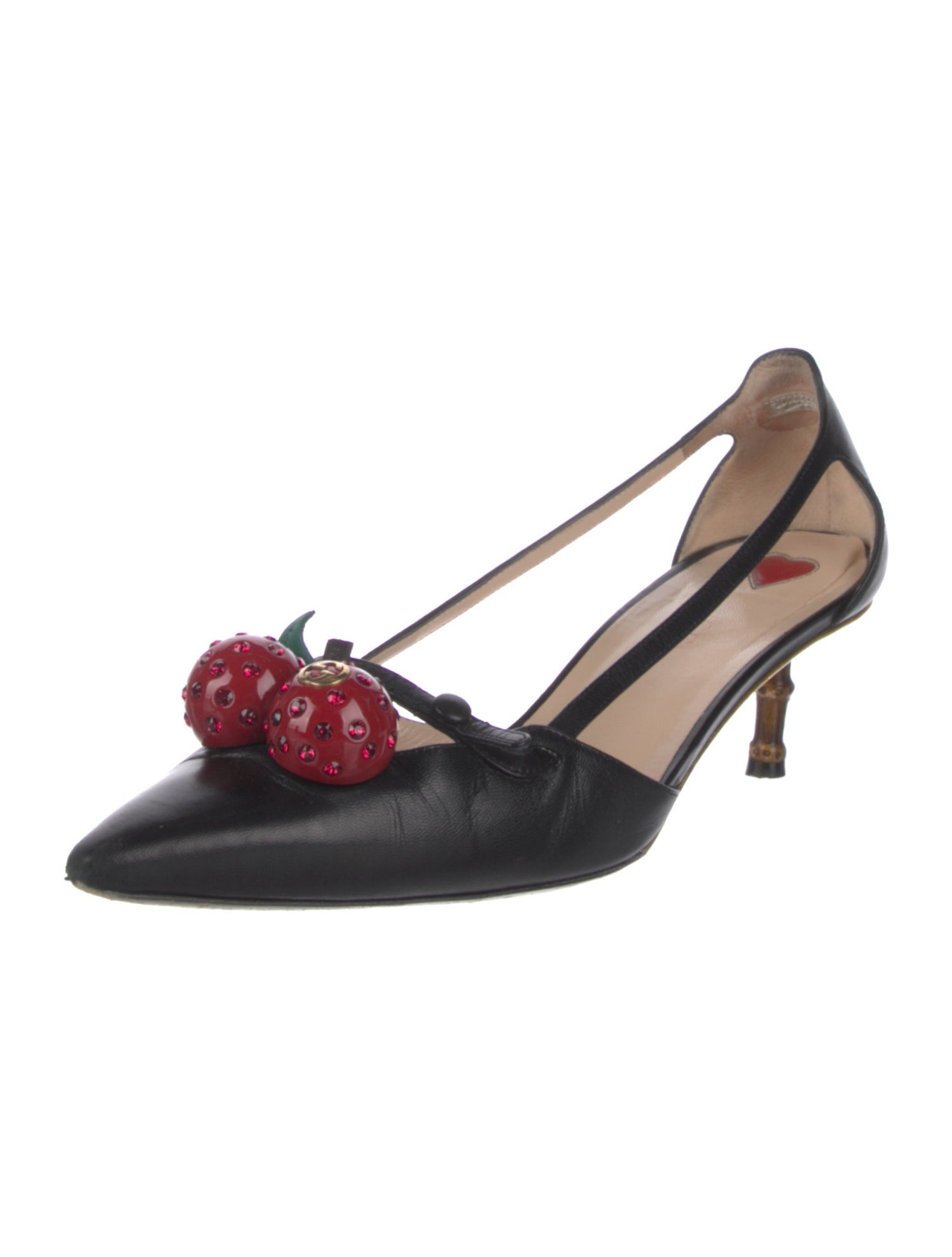 Gucci Leather Crystal Embellishments Slingback Pumps