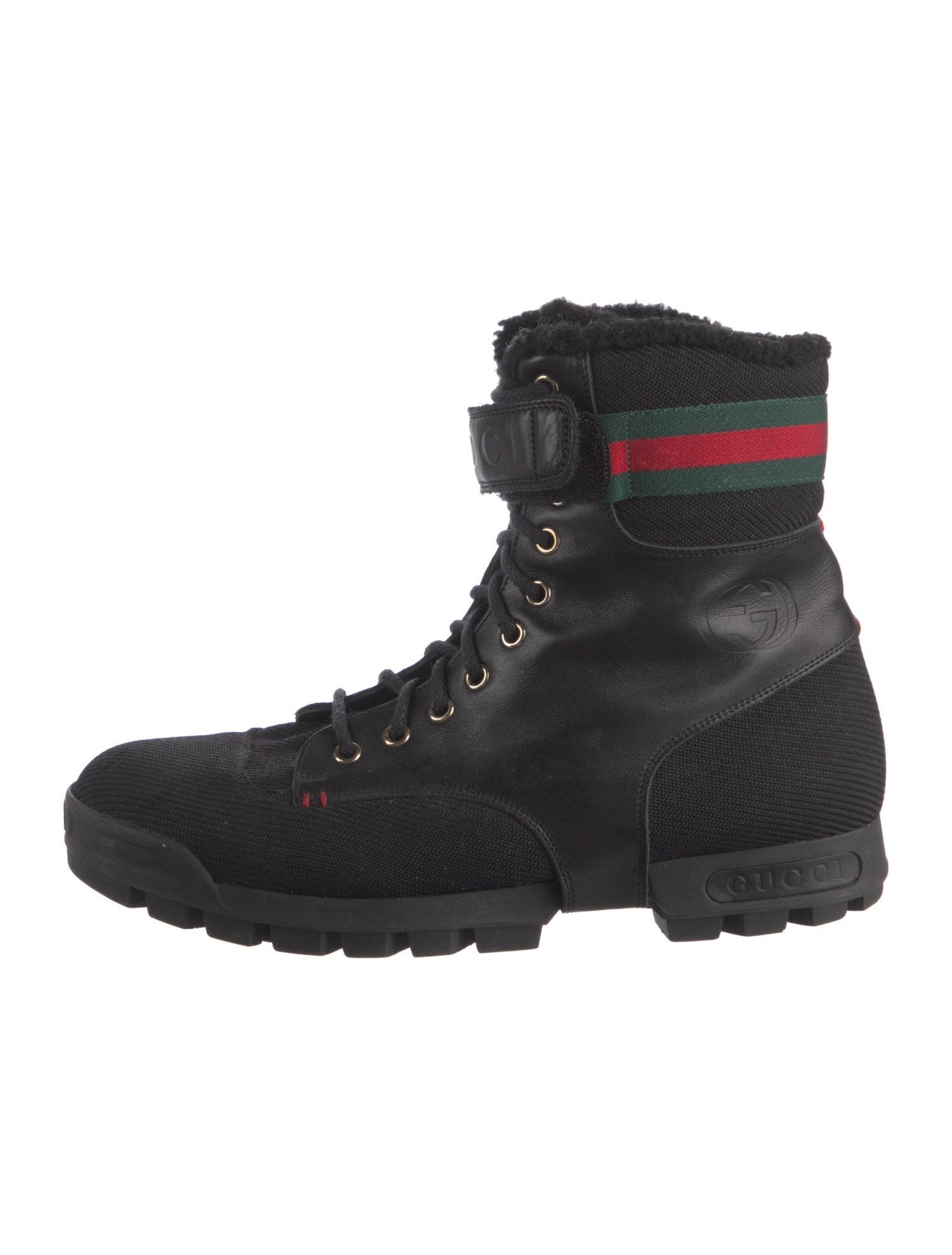 Gucci Web Accent Leather Lace-Up Boots