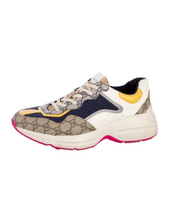 Gucci GG Canvas Leather Trim Embellishment Chunky Sneakers