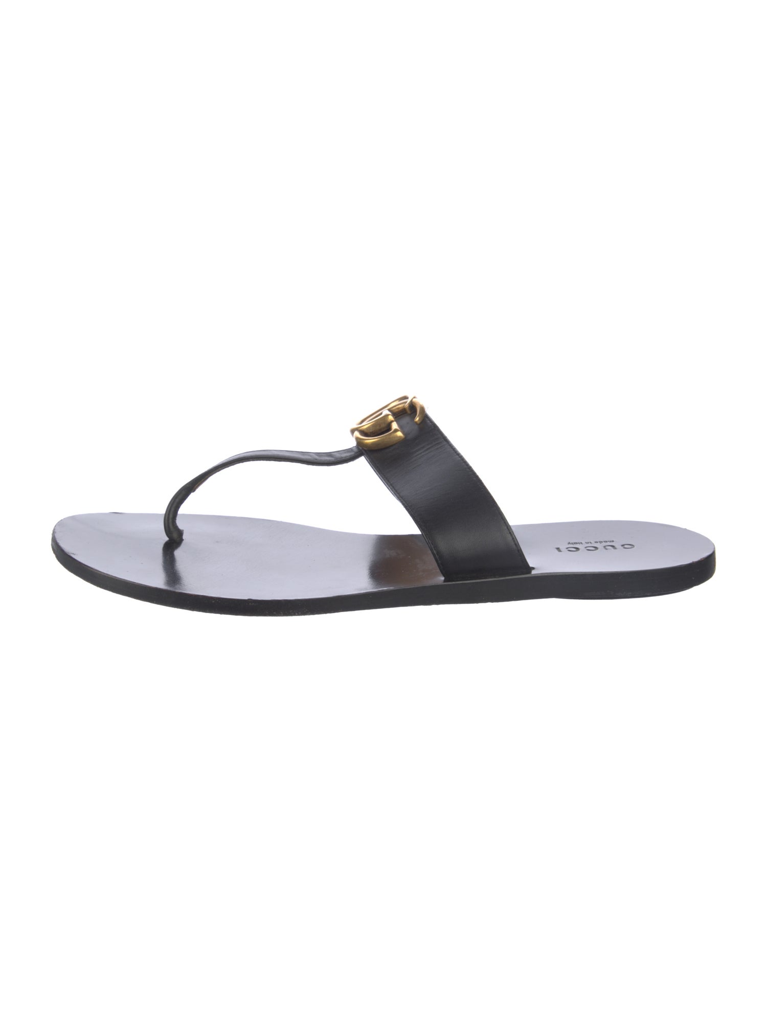 Gucci Double G Logo Leather Flip Flops
