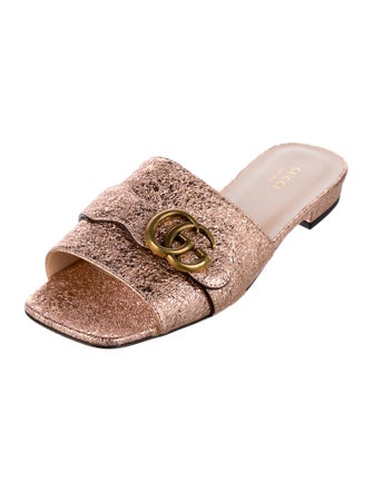 Gucci Double G Logo Leather Slides