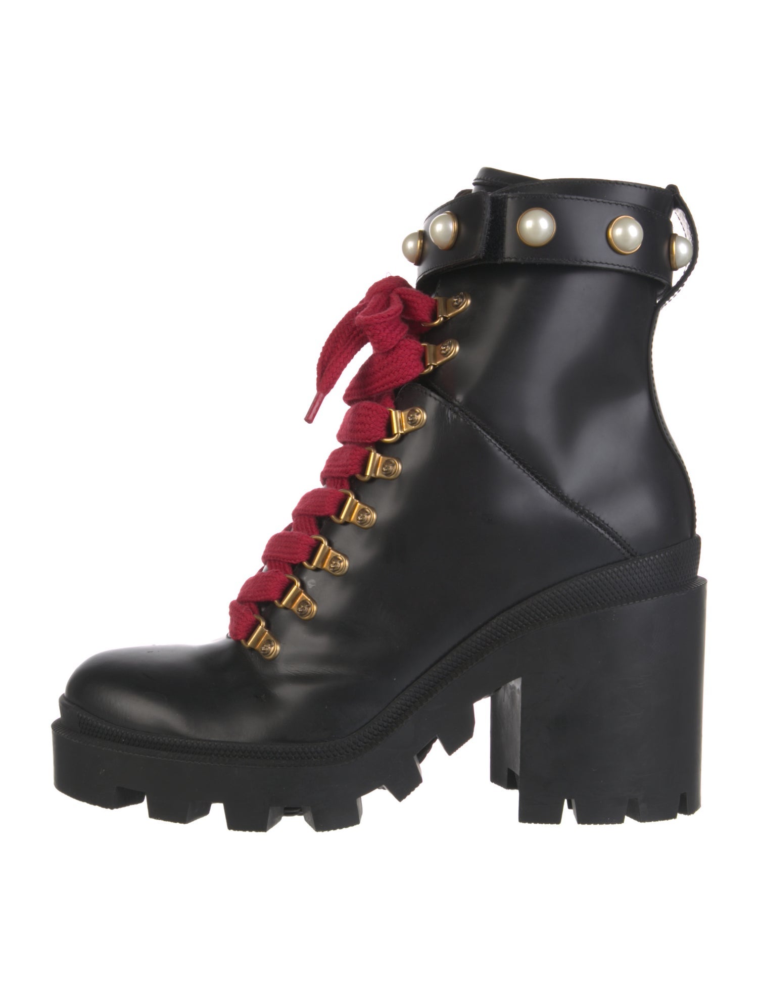 Gucci Feline Head Accent Leather Combat Boots
