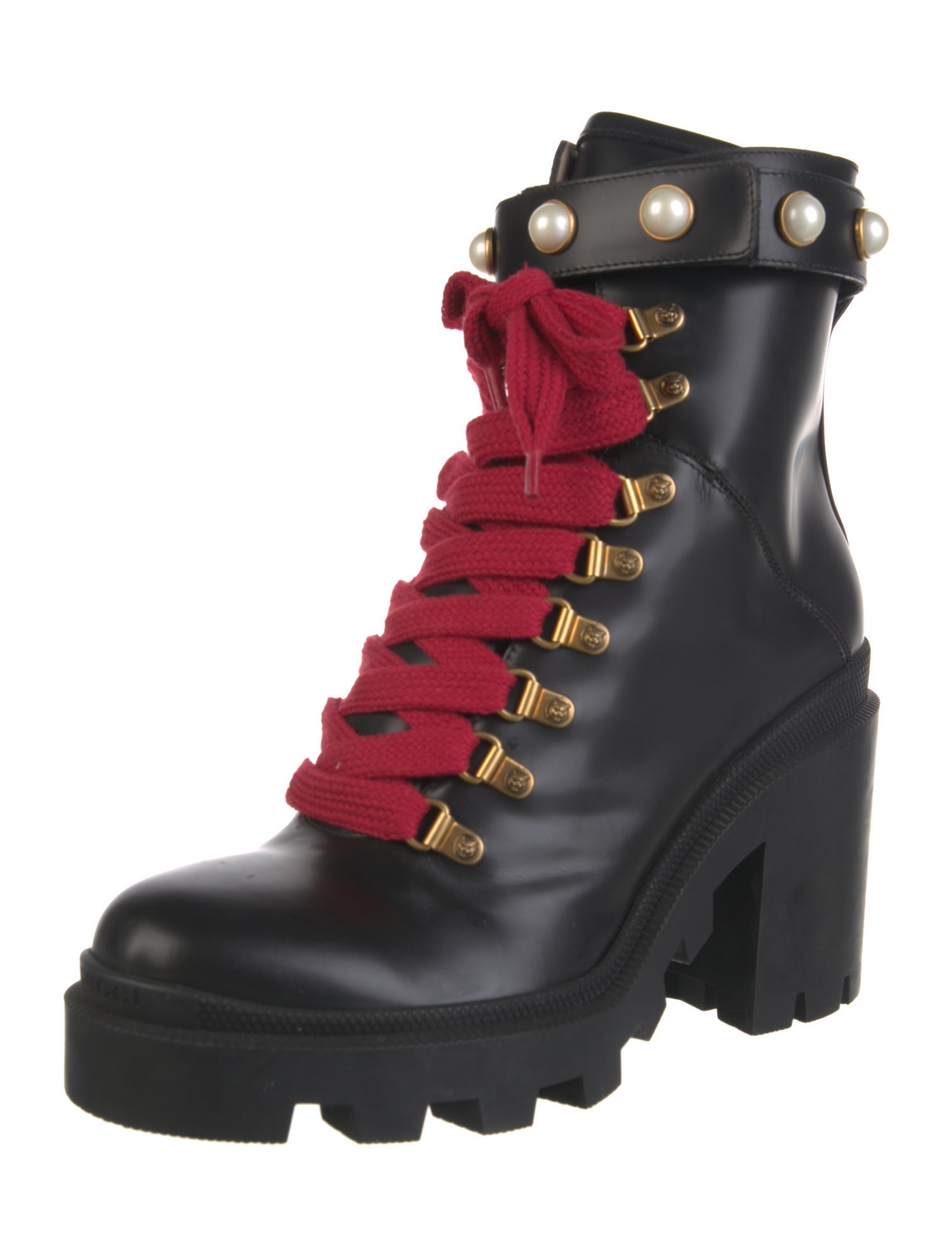 Gucci Feline Head Accent Leather Combat Boots