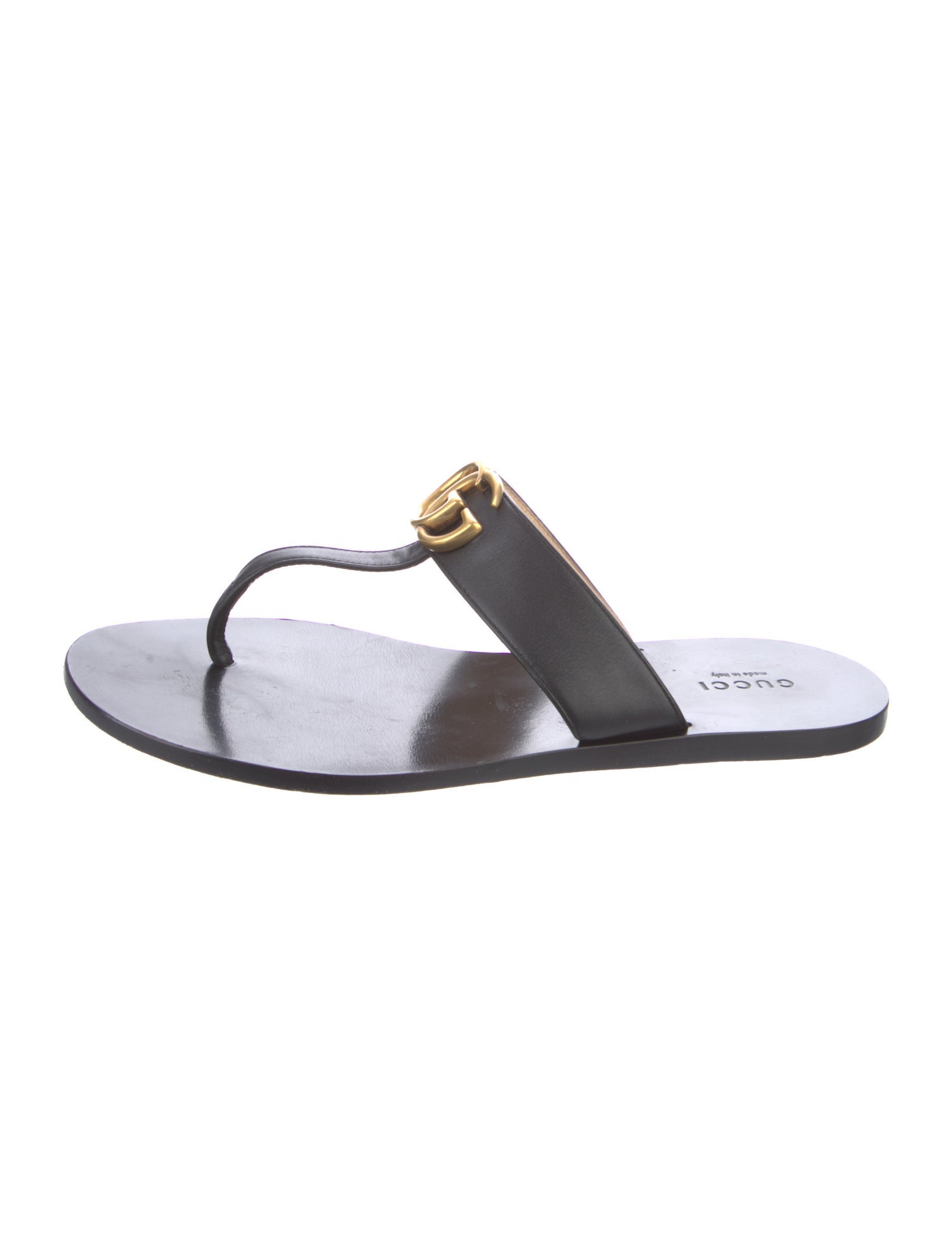Gucci Double G Logo Leather Flip Flops