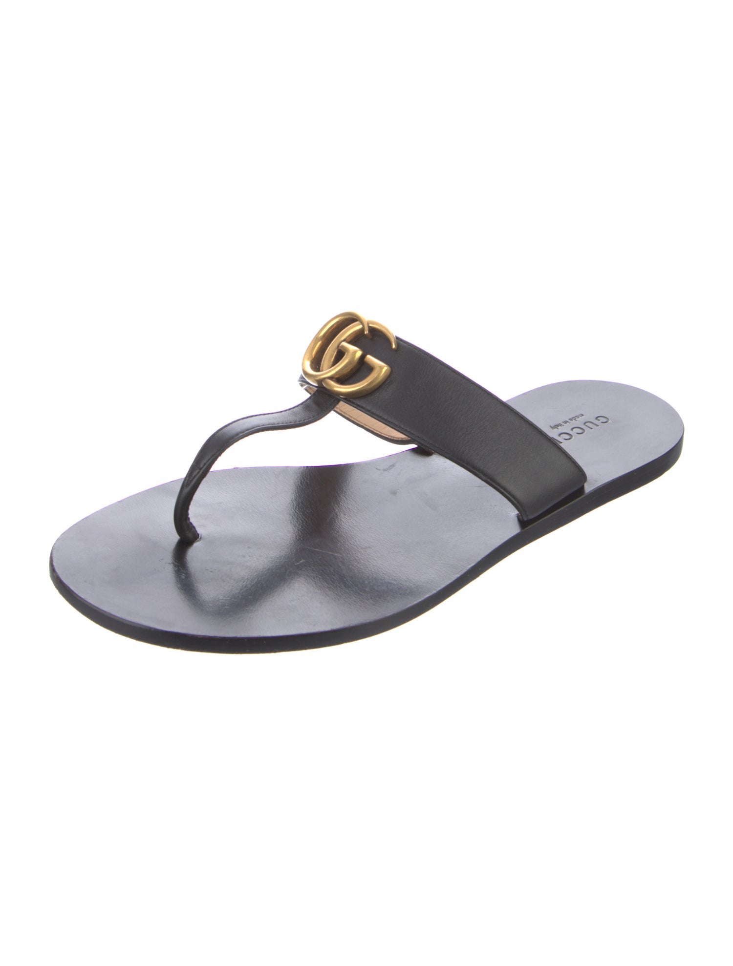 Gucci Double G Logo Leather Flip Flops